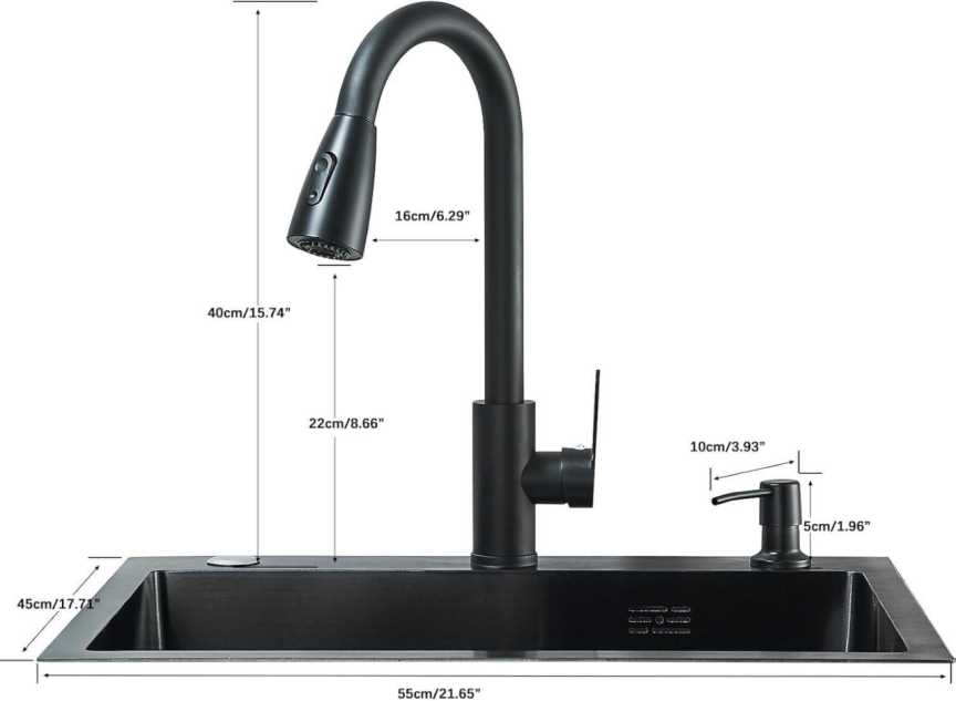 BNIB-Single Bowl Stainless Steel Kitchen  and Multiple Accessories,Black 21.65 x 17.7 x 8.27 in,-$120