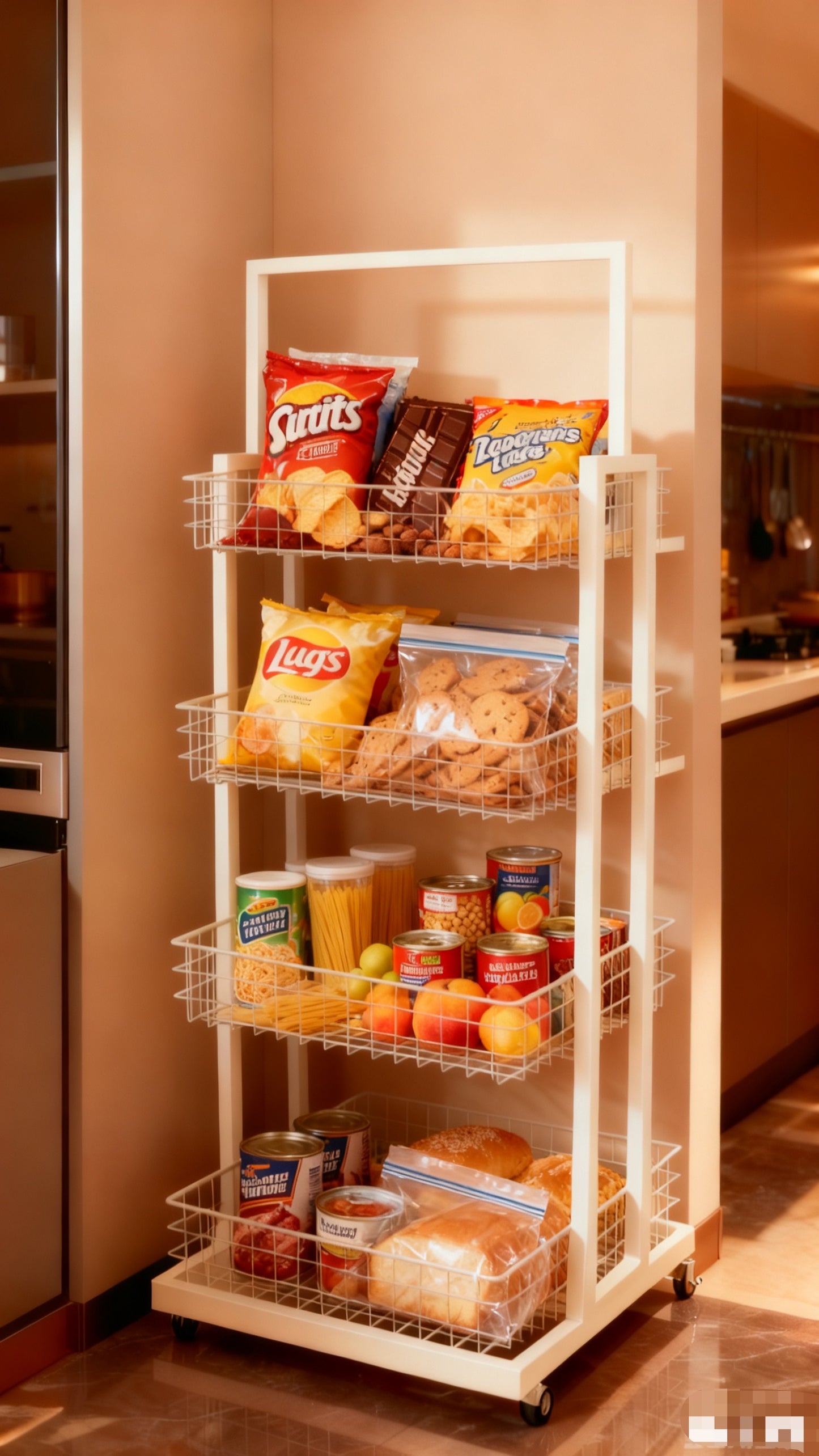 BNIB-4-Way & 3-Tier Storage Rack w/Wheels, Retail Display Racks, Household Storage Organizer