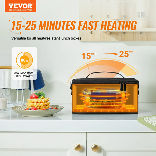 VEVOR 3-in-1 Portable Oven, 12V/24V/110V Portable Food Warmer, 80W (Max 100W) Mini Personal Microwave,-$25