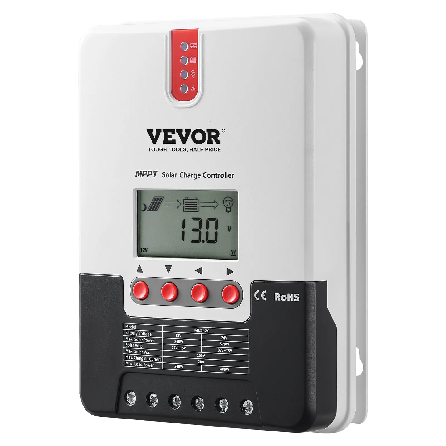 VEVOR 20A MPPT Solar Charge Controller, 12V / 24V Auto DC Input, Solar Panel Regulator Charger,-$55