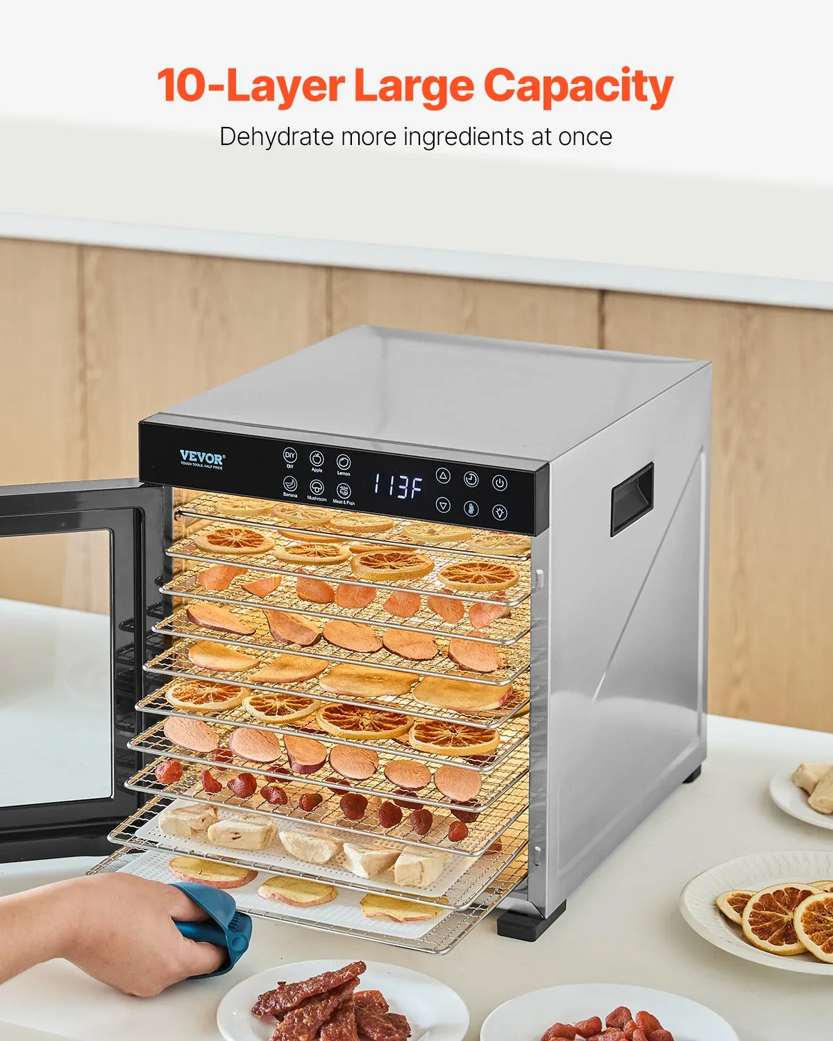 VEVOR Food Dehydrator Machine, 10 Stainless Steel Trays, 1000W Electric Food Dryer with Adj Temperature,-$150