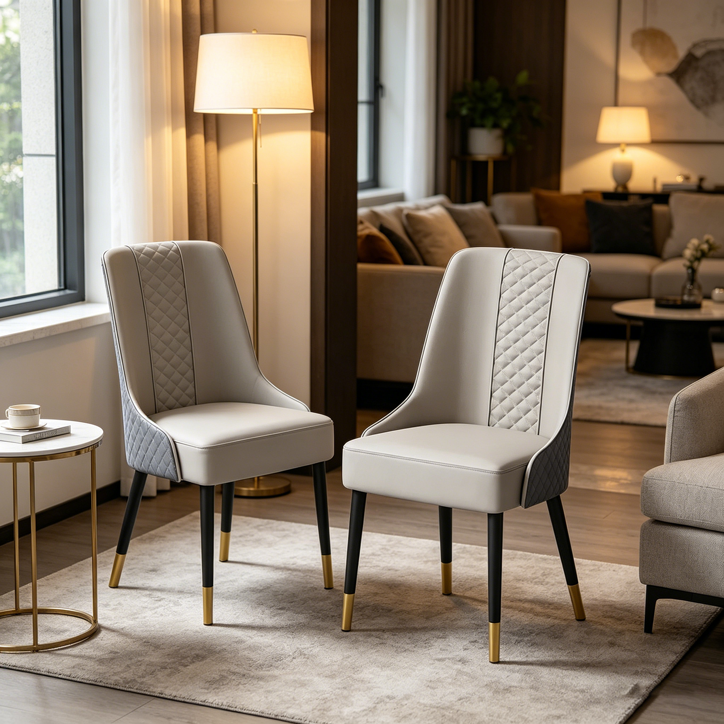 BNIB-POVISON Contemporary Upholstered Dining Chairs Set of 4, Gray & Light Gray PU Leather,-$800