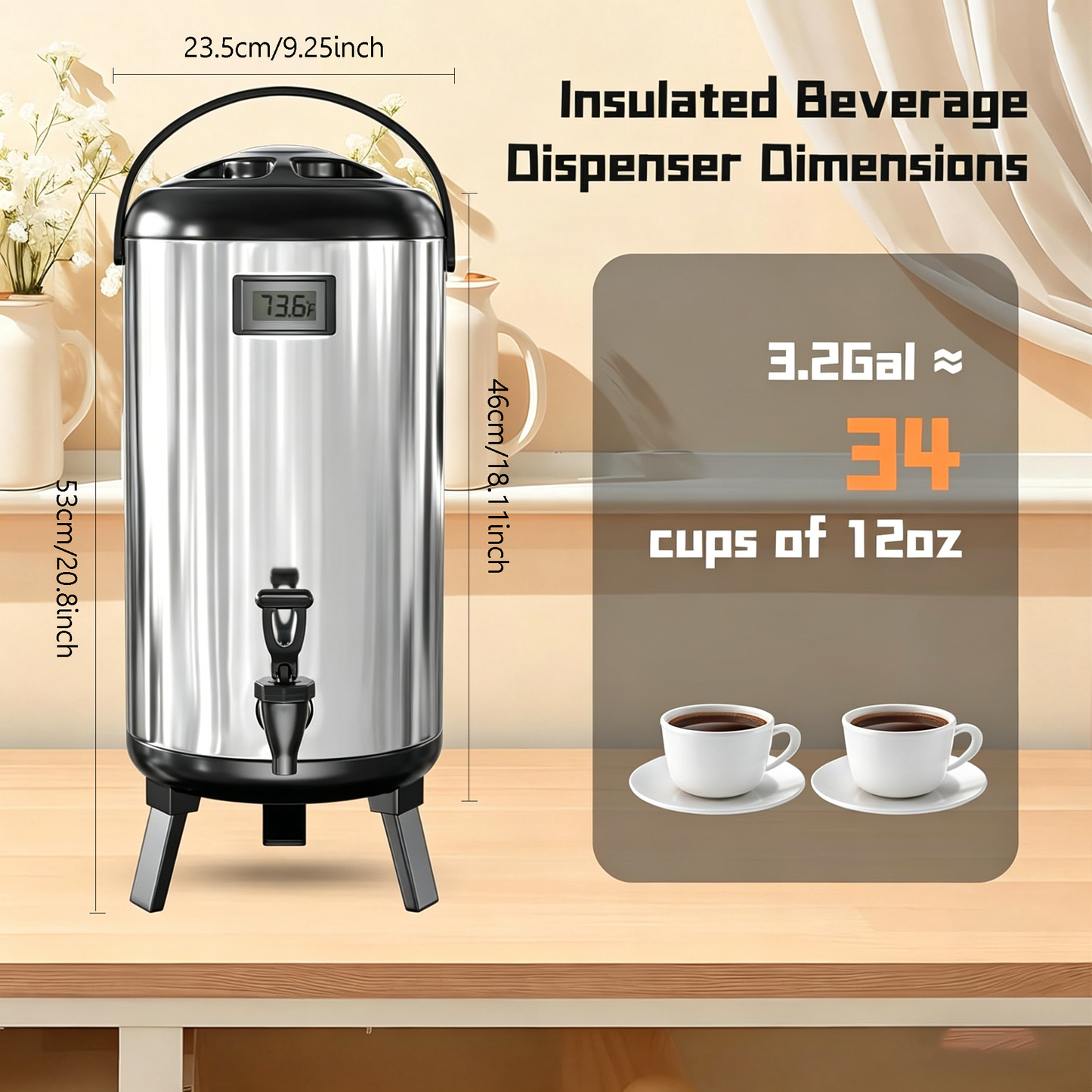 BNIB-3.2 Gallon/12 L Insulated Beverage Dispenser, Thermal Hot&Cold Water Dispenser with Spigot,-$50