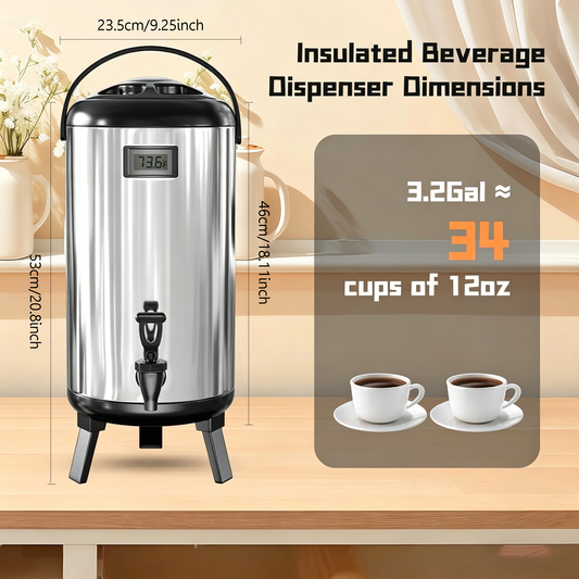 BNIB-3.2 Gallon/12 L Insulated Beverage Dispenser, Thermal Hot&Cold Water Dispenser with Spigot,-$50
