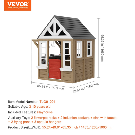 VEVOR Outdoor Wooden Playhouse Kids Garden Games Cottage with Door Window Sink,-$300