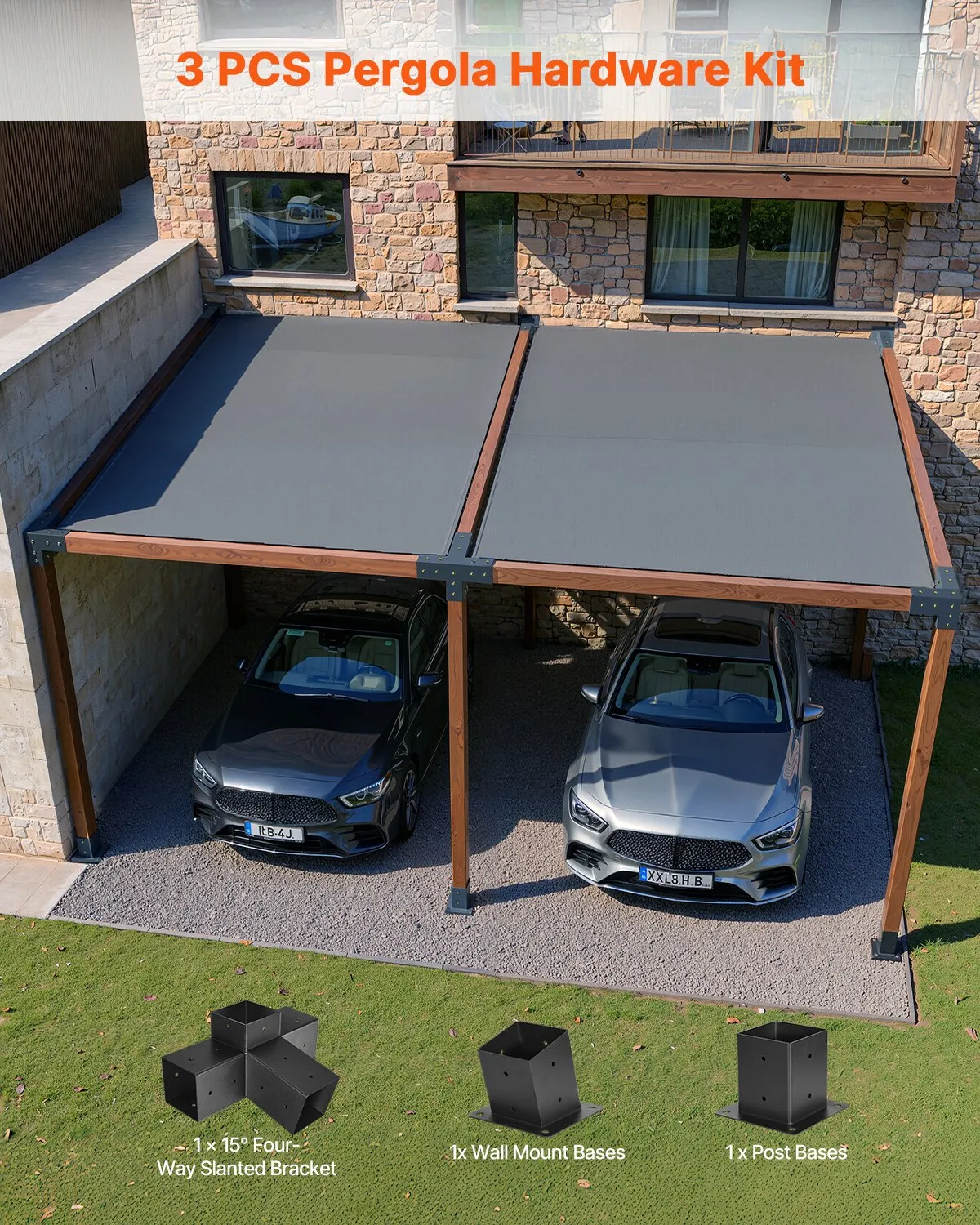 VEVOR Pergola Kit, 4x4 Inch 4-Way Slanted Bracket for 3.5x3.5 Inch Wood Beams in Actual Size,-$35