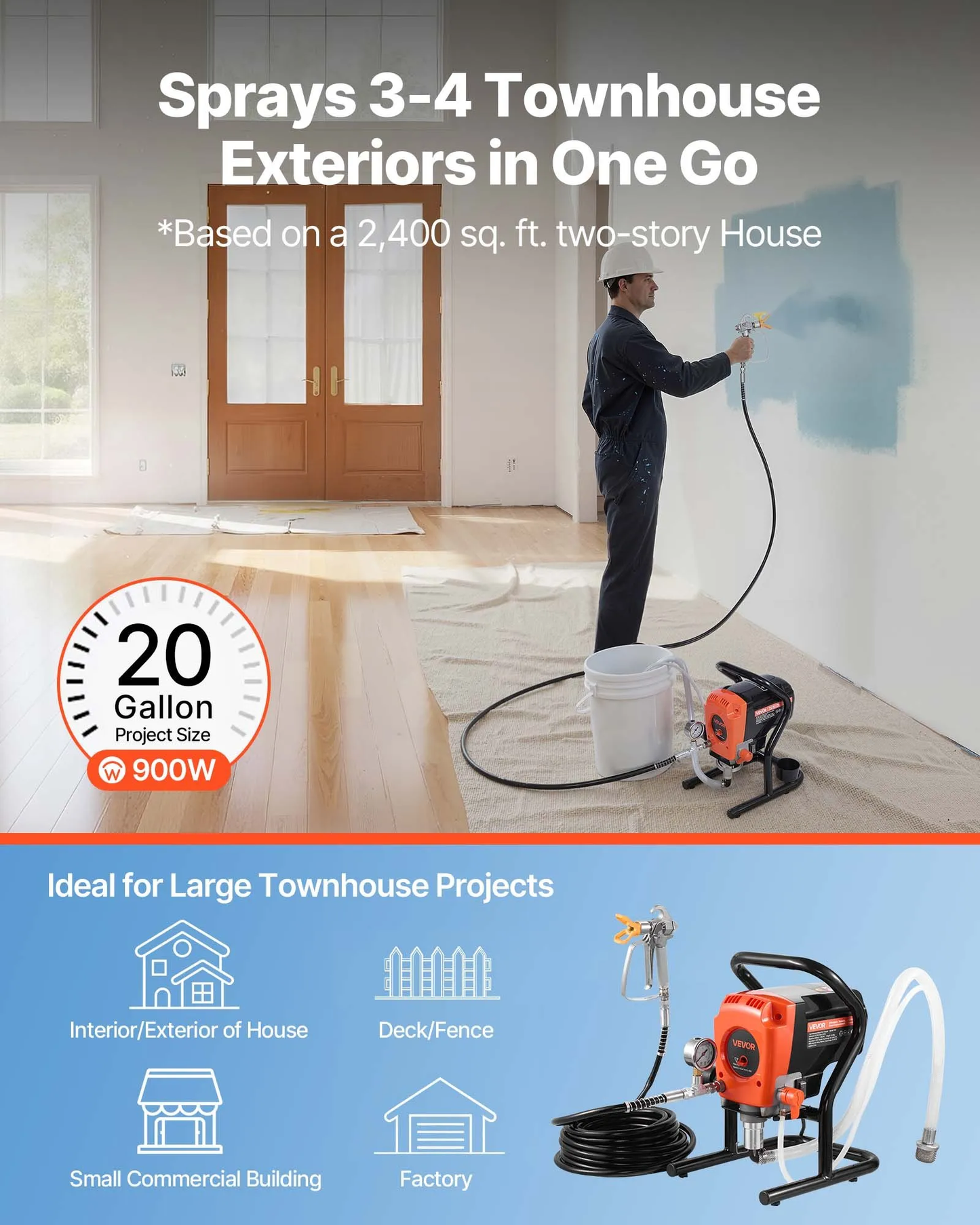 VEVOR Stand Airless Paint Sprayer, 900W, 3300PSI High Pressure Airless Sprayer, Cleaning Brush,-$200