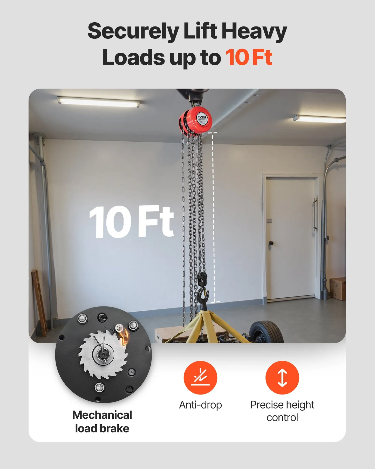 VEVOR Hand Chain Hoist, 2 Ton 4400 lbs Capacity, Manual Chain Block with Upgrade G70 Galvanized Chain,-$40