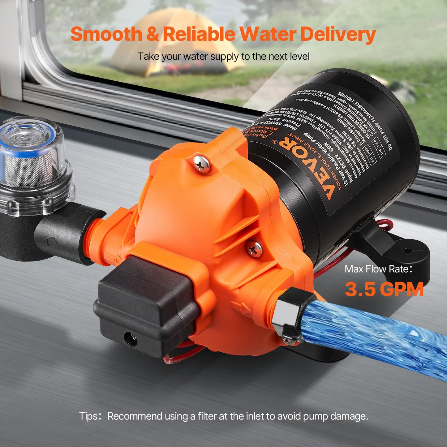 VEVOR 12V Diaphragm Pump, 3.5 GPM (13.25 L/min), 3-Chamber 12 Volt DC Water Pump with Automatic,-$45