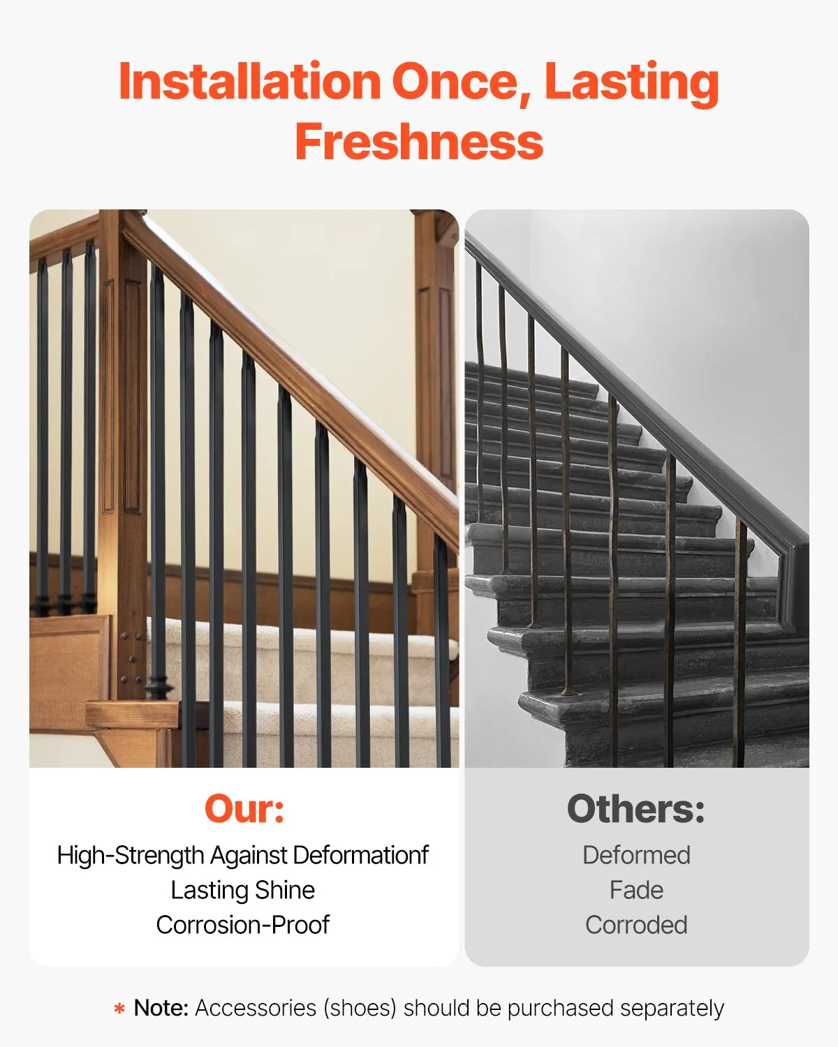 VEVOR Staircase Balusters 11 Pack, 44 Inch Durable Carbon Steel Stair Balusters, 0.5 Inch Square Metal,-$35