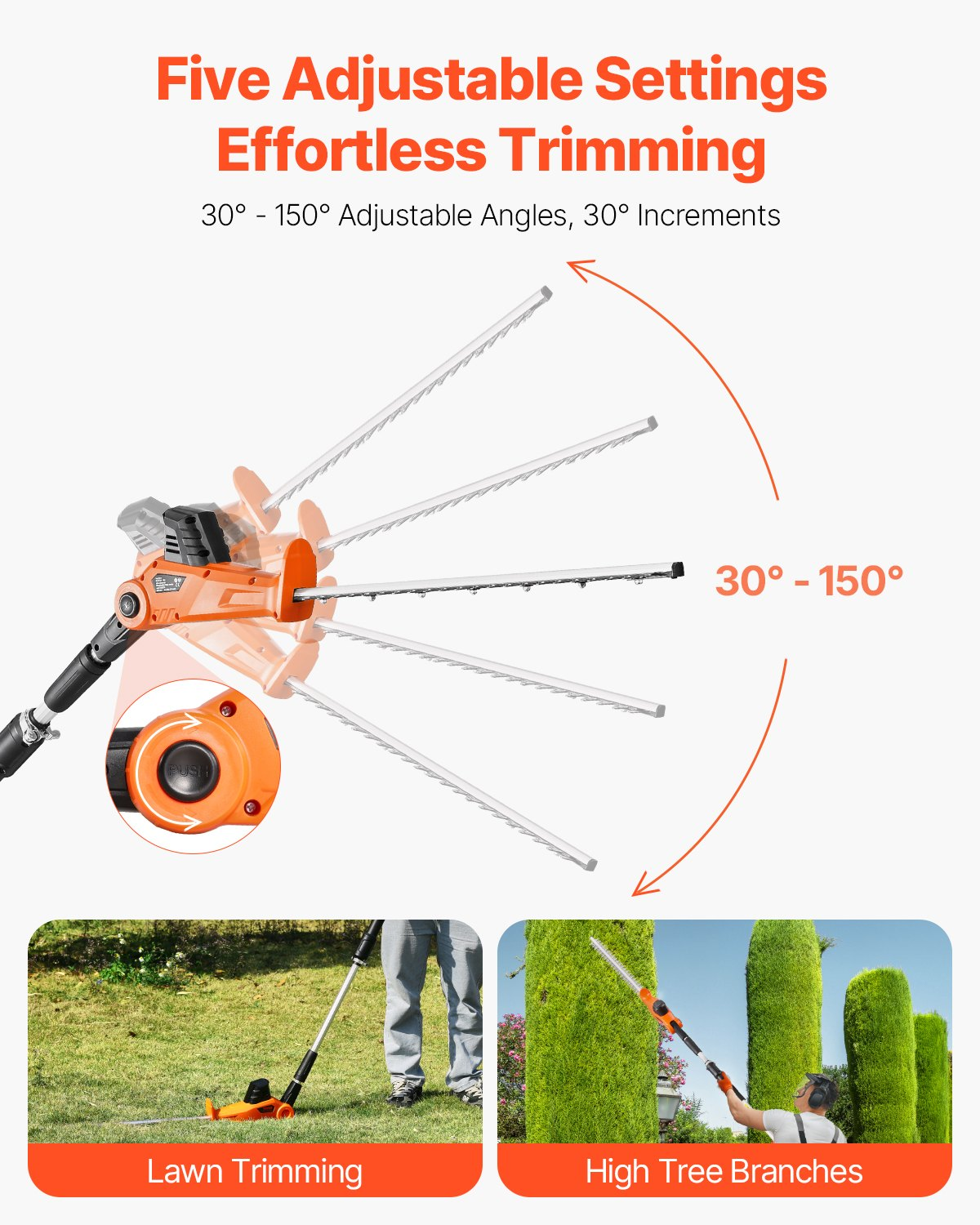 Open Box VEVOR Electric Hedge Trimmer, 1200 RPM, 6.2 - 7.8 Ft Extendable, Pole Hedge Trimmer,-$55
