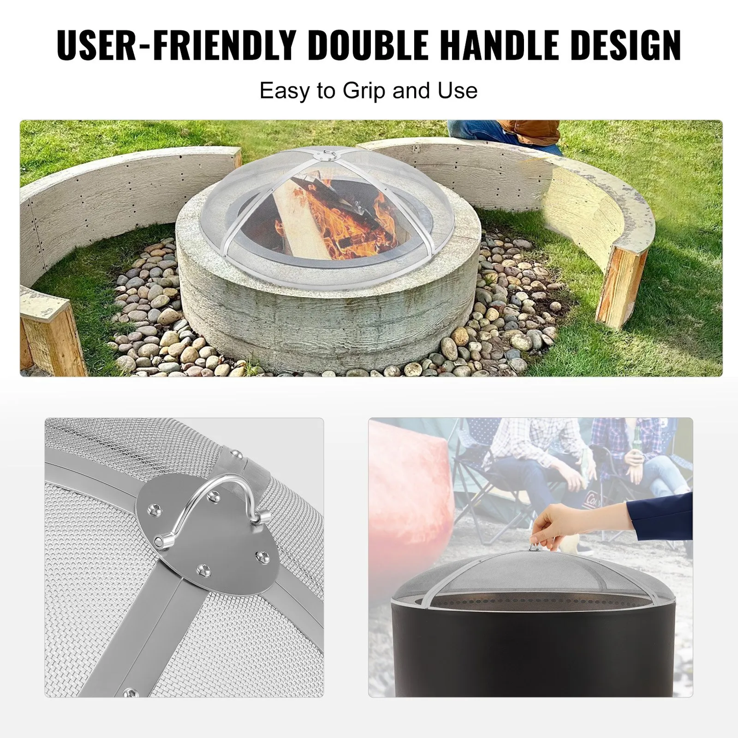 VEVOR Fire Pit Spark Screen Round 40", Reinforced Heavy Duty Steel Metal Cover, Outdoor Firepit Lid,-$80