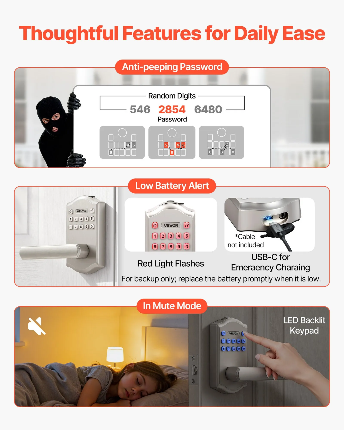 VEVOR Keyless Entry Door Lock with Handle, Electronic Lever Door Handle with Keypad,-$45