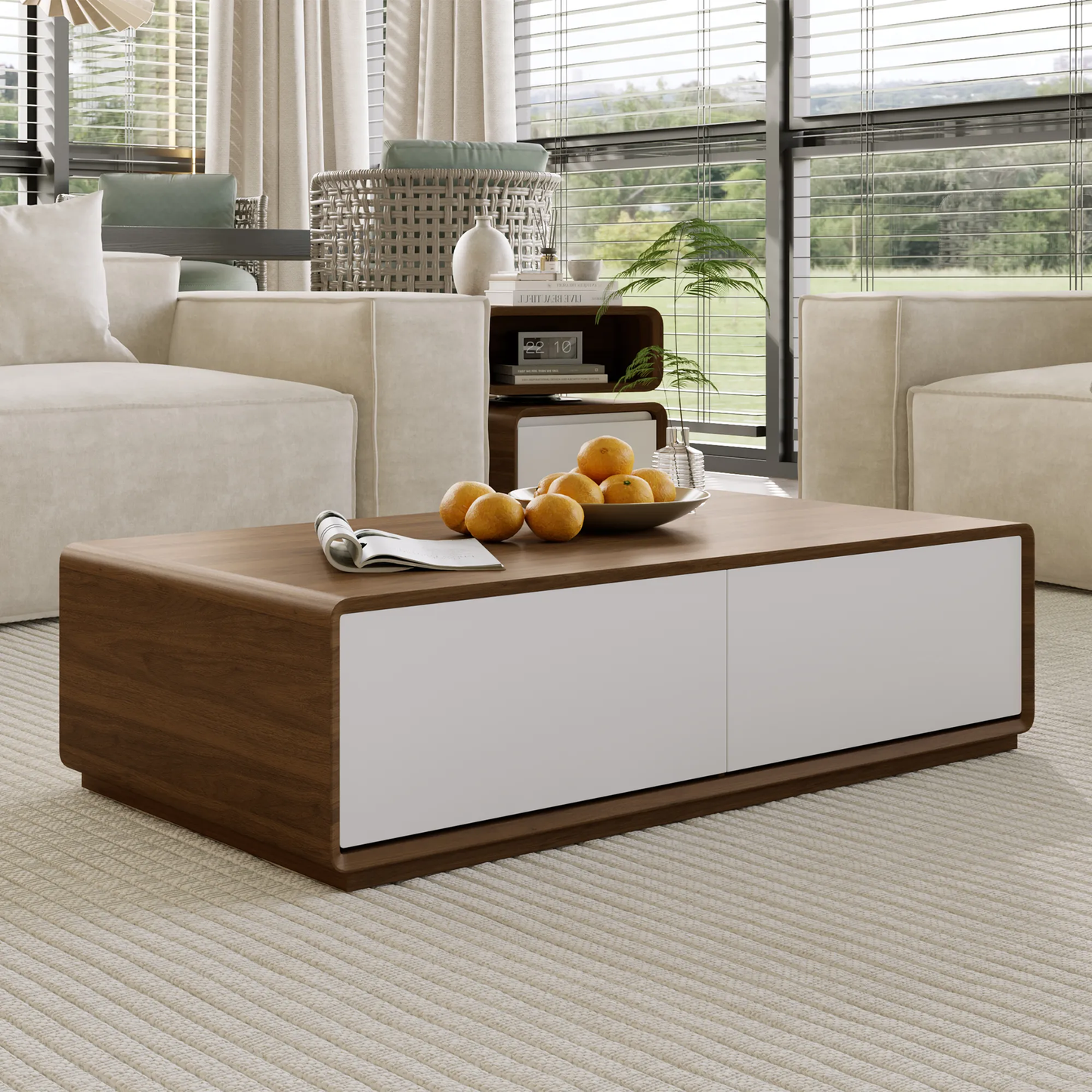 Brand New 51" Rectangular Wood Coffee Table with Storage – Stylish & Ready-to-Use,-$800