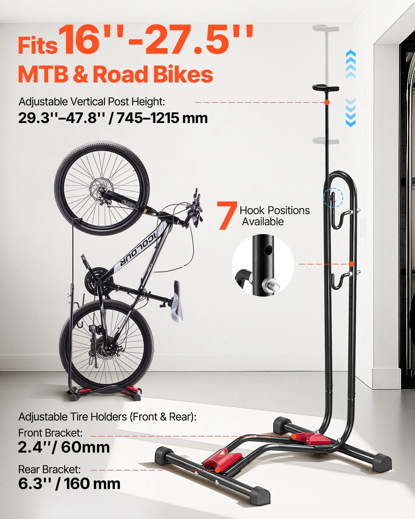 VEVOR Bike Rack, Upright Bike Stand Floor for 16 to 27.5 Inch Mountain & Road Bikes, Vertical & Horizontal,-$20