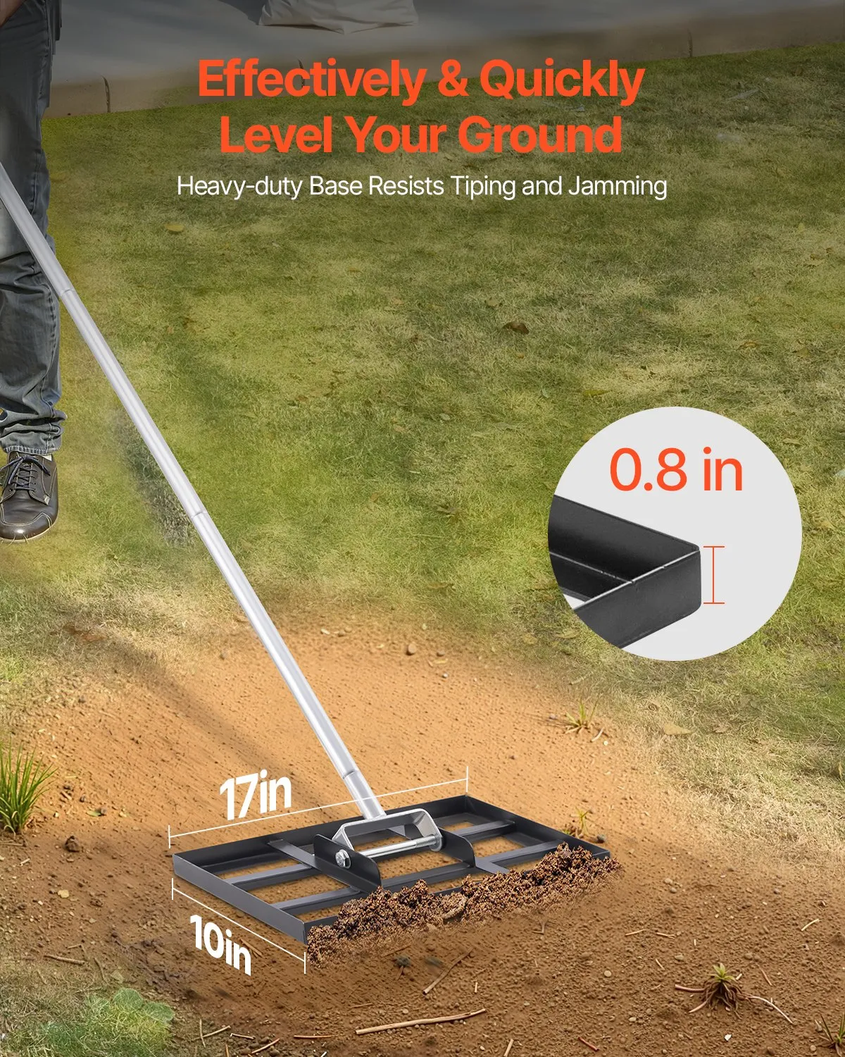 VEVOR Lawn Leveling Rake, Lawn Leveler with 78 in Handle, 17x10 in Ground Plate, Rust-Resistant,-$25