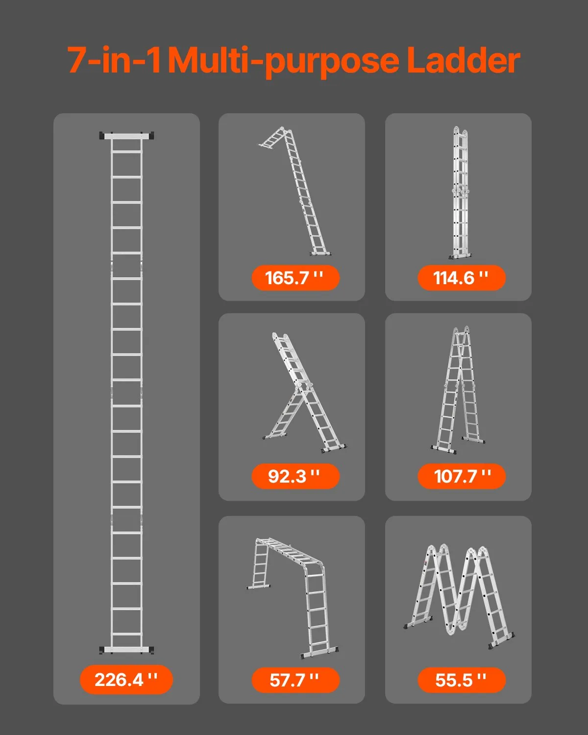 VEVOR Multi-Purpose Folding Ladder, 7-in-1 Tall Extension Step Ladder, A Frame 5 Step Telescoping,-$140
