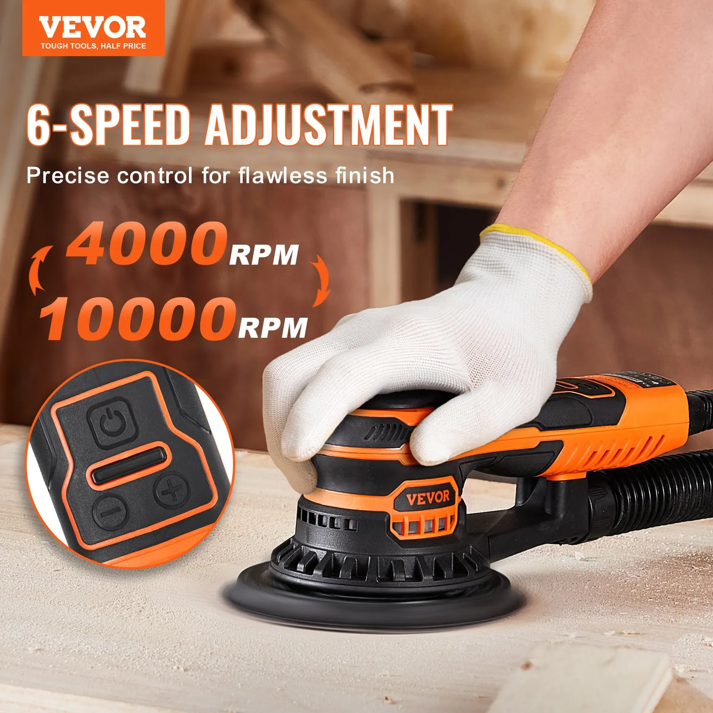 VEVOR Random Orbital Sander 5 & 6-Inch, 350W Brushless Orbital Sander, 10,000 PRM 6 Variable,-$130