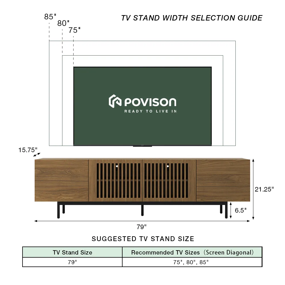 Brand New POVISION - Modern Wood TV Stand,Premium Modern Wood TV Stand – Fits TVs up to 85”