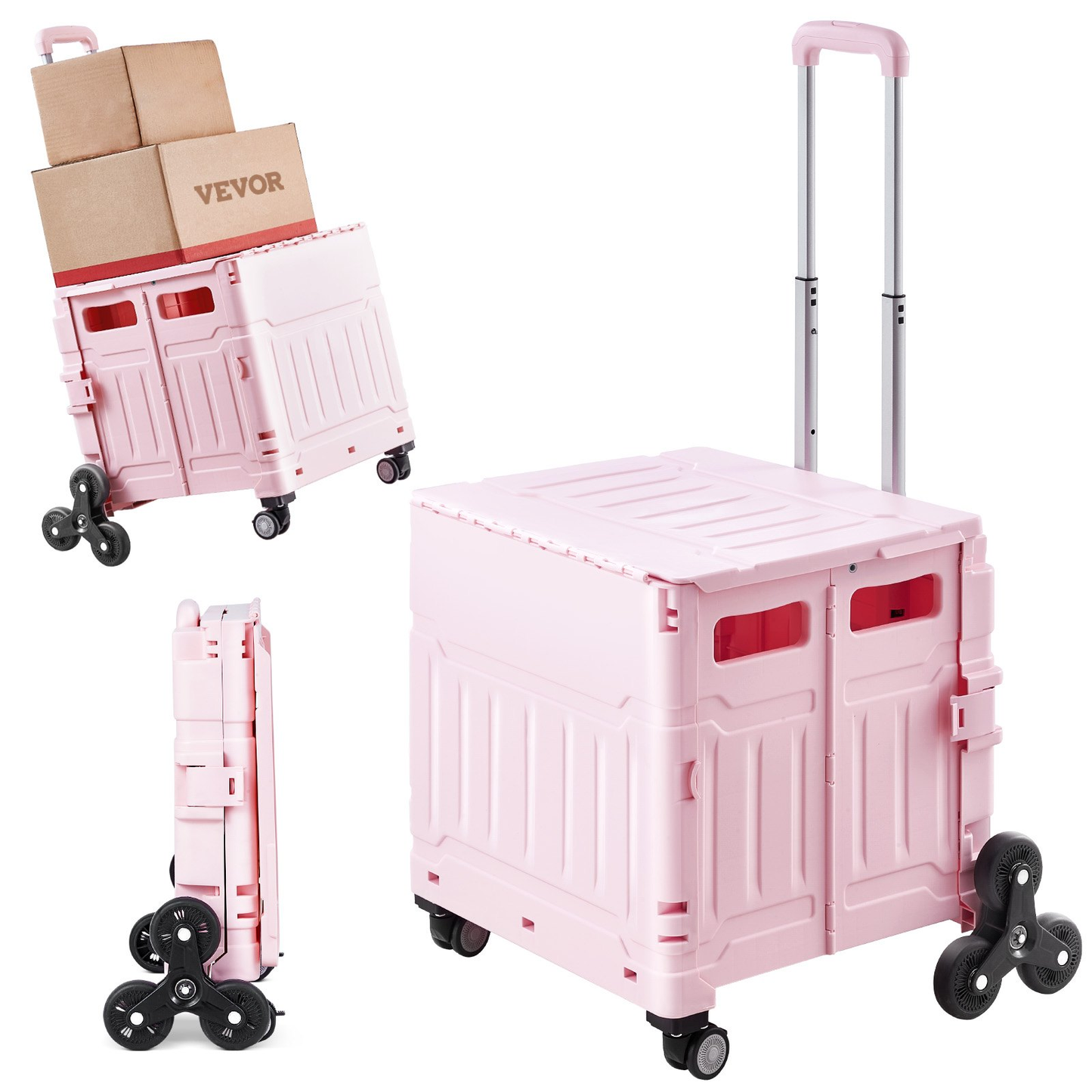 VEVOR Foldable Utility Cart, 65L Collapsible Portable Crate Rolling Cart with Stair Climbing & 360°Wheels,-$50