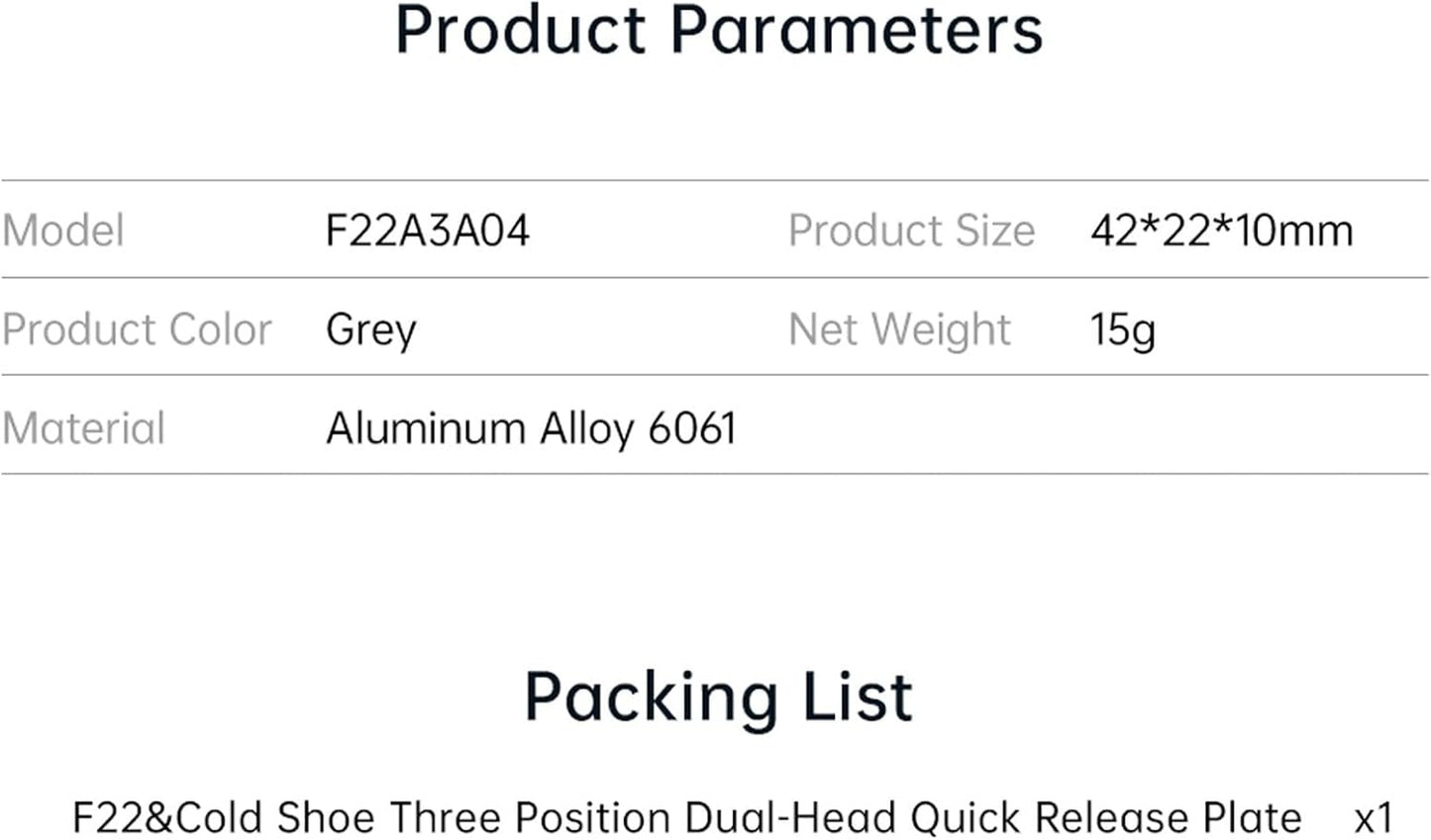 BNIB-FALCAM F22 Cold Shoe Three Position Dual-Head Quick Release Plate with Dual-Side F22 Quick Release Mount