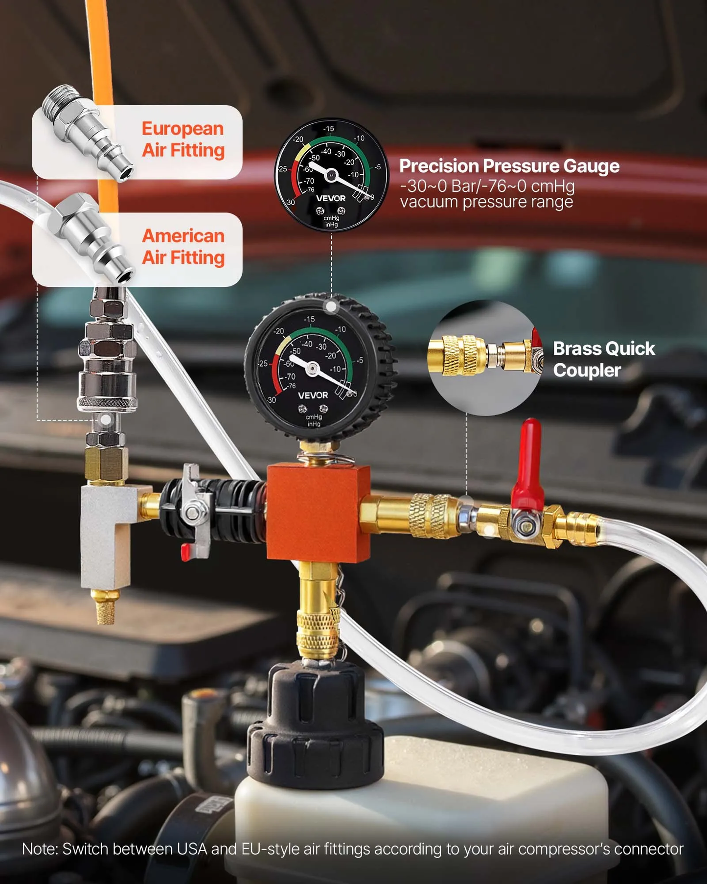 VEVOR Coolant Pressure Tester Kit, 28Pcs Radiator Vacuum Refill Kit with 4 Adapters, Universal Fit,-$45