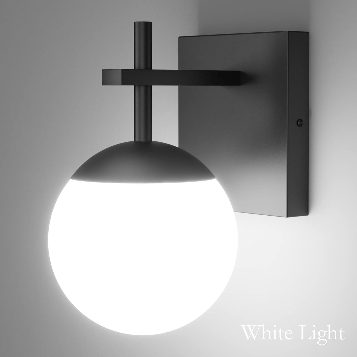 BNIB-Ralbay Matte Black Wall Sconce, Mid Century Modern Black Wall Light Fixtures Milky Glass Indoor(Exclude Bulb),-$25