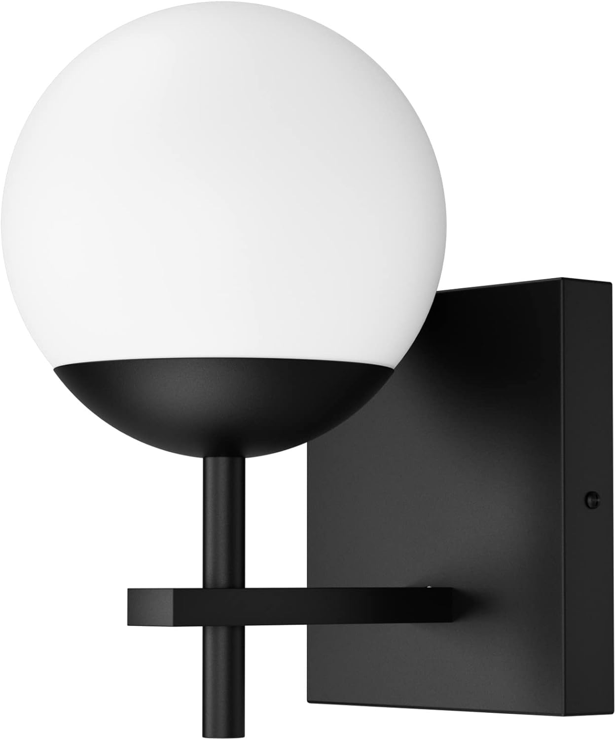 BNIB-Ralbay Matte Black Wall Sconce, Mid Century Modern Black Wall Light Fixtures Milky Glass Indoor(Exclude Bulb),-$25