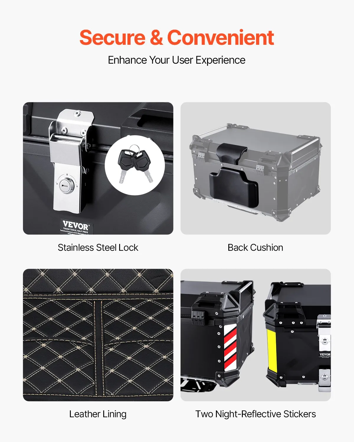 VEVOR Motorcycle Top Case, Universal Aluminum Alloy Motorbike Tail Box with Leather Lining,-$120