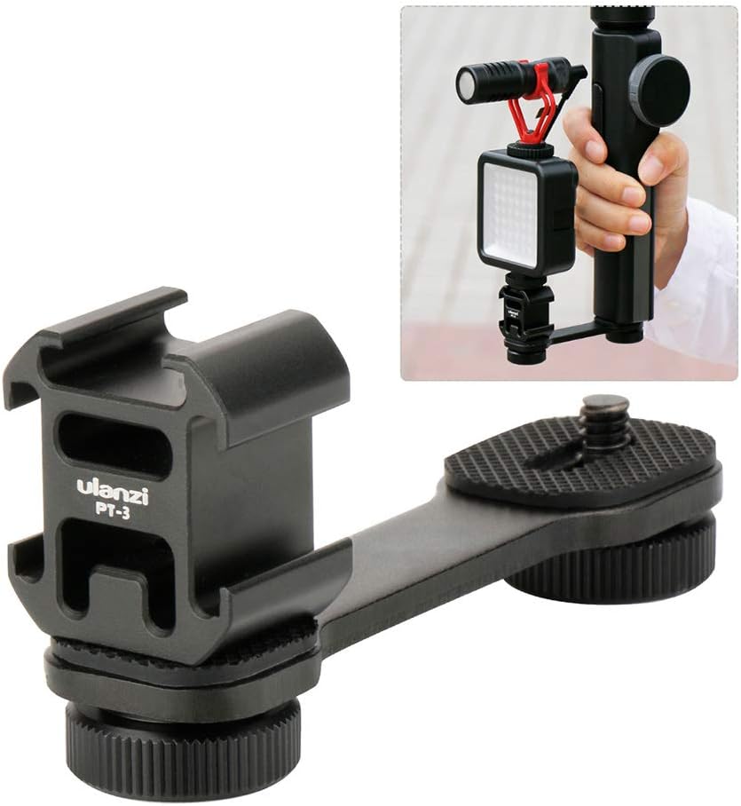 BNIB-ULANZI PT-3 Triple Cold Shoe Mount, Camera & Smartphone Vlog Video Microphone Extension Bar