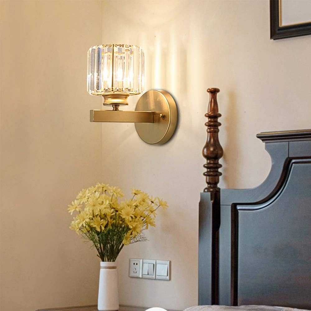BNIB-Modern Crystal Wall Sconce Lighting - Elegant Bedside Lamp with Glass Lampshade for Living Room, -$25