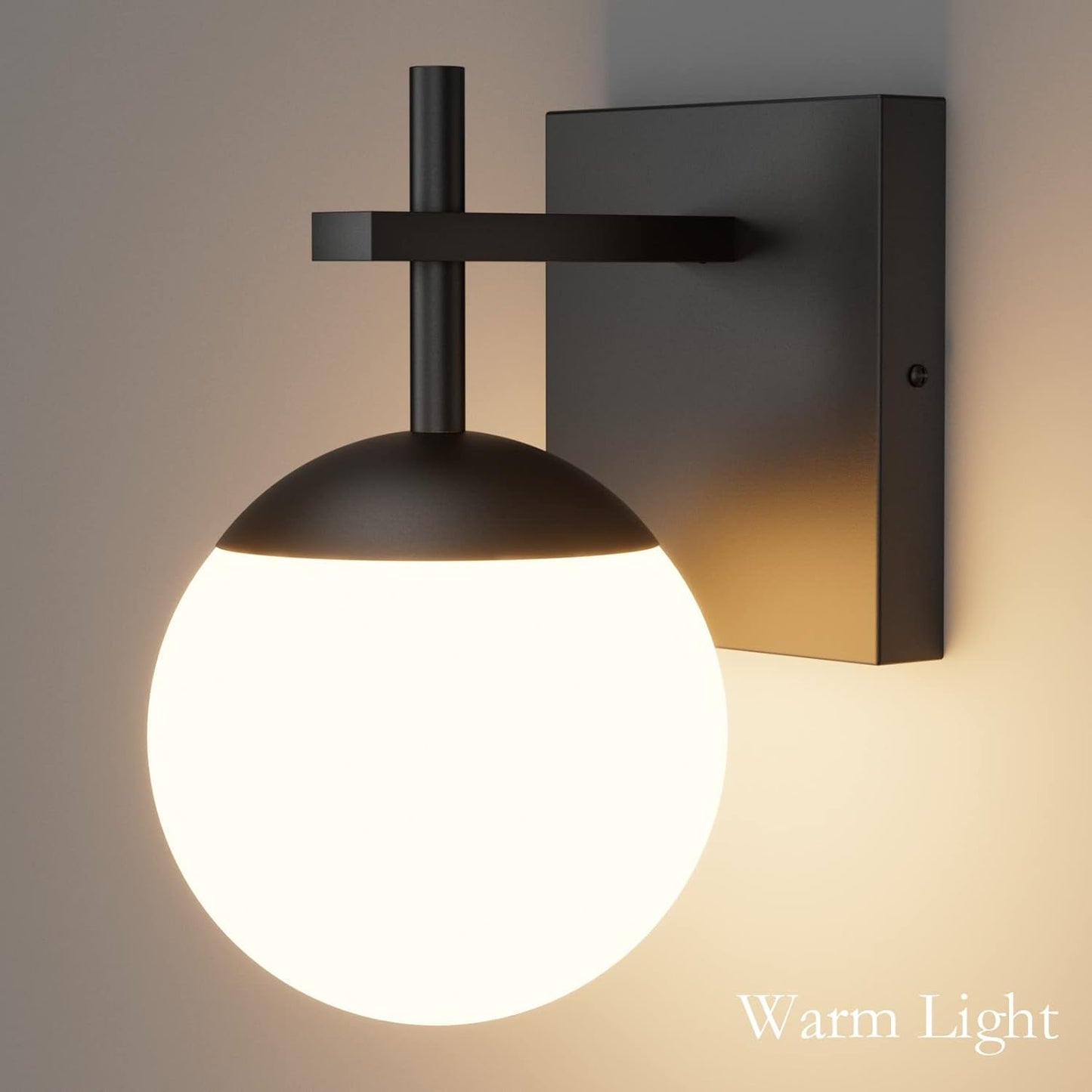 BNIB-Ralbay Matte Black Wall Sconce, Mid Century Modern Black Wall Light Fixtures Milky Glass Indoor(Exclude Bulb),-$25