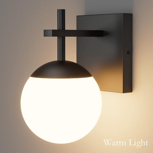 BNIB-Ralbay Matte Black Wall Sconce, Mid Century Modern Black Wall Light Fixtures Milky Glass Indoor(Exclude Bulb),-$25