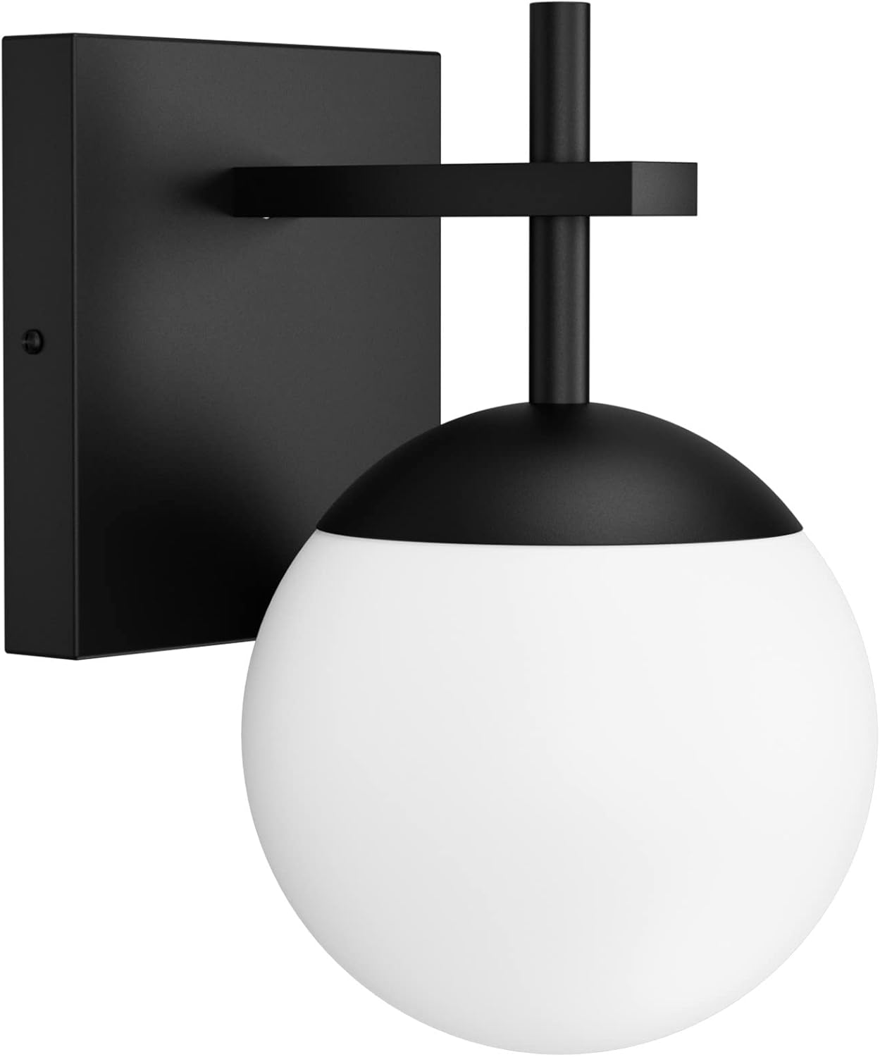 BNIB-Ralbay Matte Black Wall Sconce, Mid Century Modern Black Wall Light Fixtures Milky Glass Indoor(Exclude Bulb),-$25