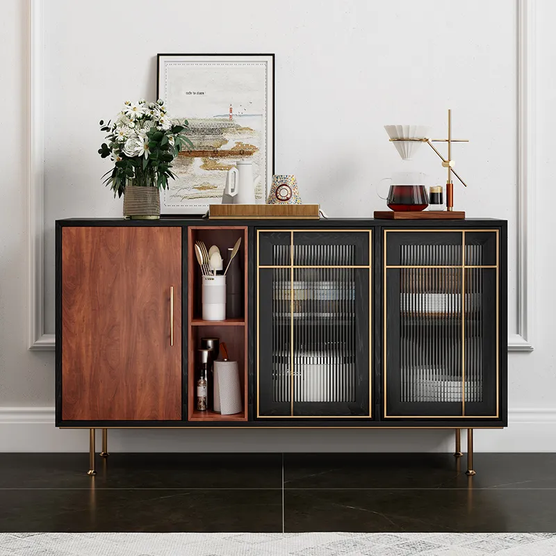 BNIB-POVISON 55'' Mid-Century Modern Credenza, Solid Wood Sideboard Buffet Cabinet, Walnut Finish,-$1000