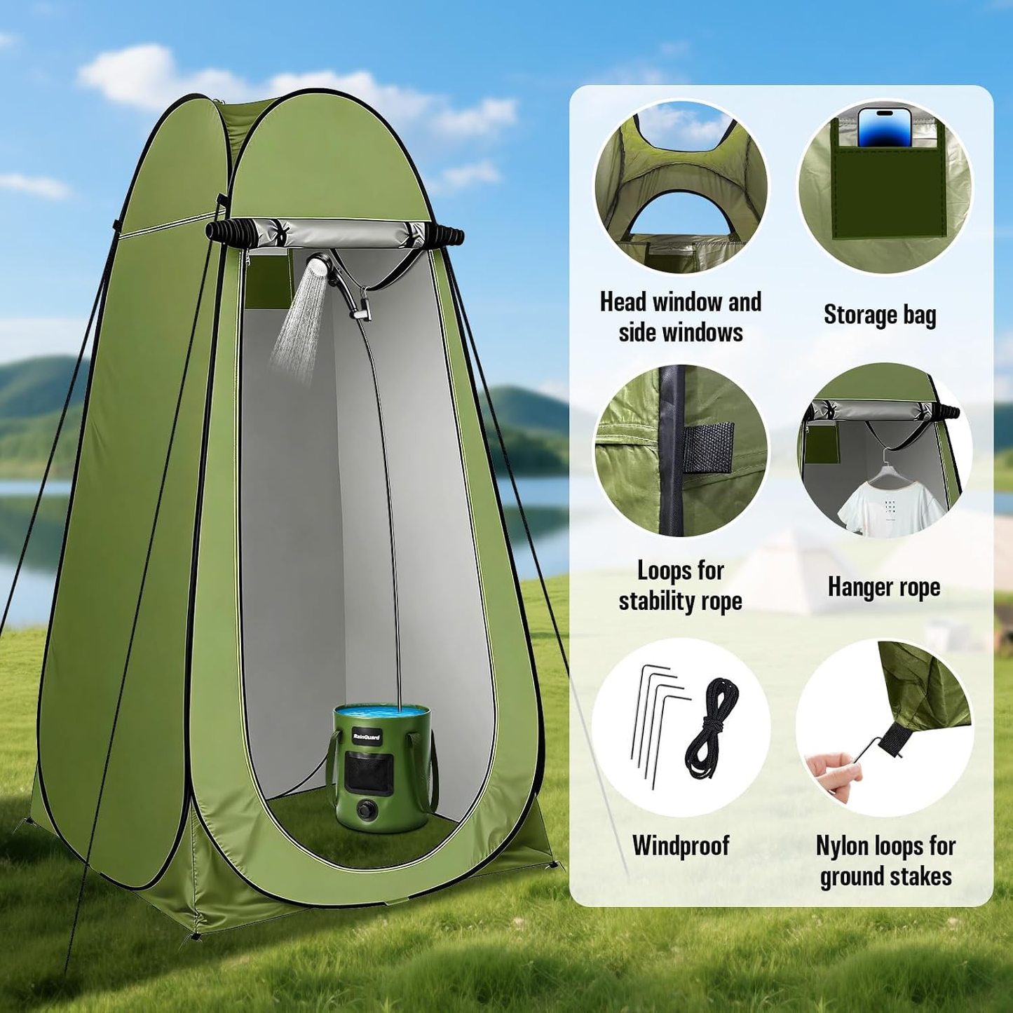 BNIB-Camping Shower kit, 6000mAh Rechargeable Camp Shower Pump with Large Capacity Bucket,-$70