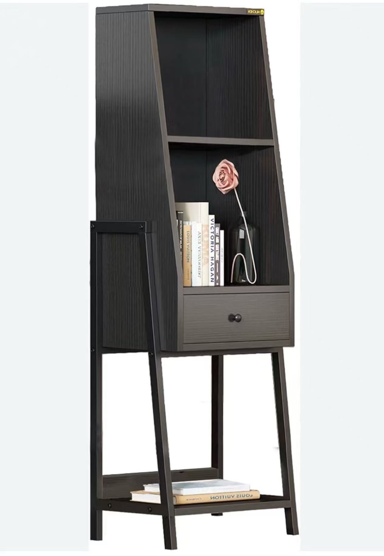 BNIB- Modern Slim 3-Tier Ladder Shelf w/1 Drawer, Freestanding Storage Shelves (Black),-$60