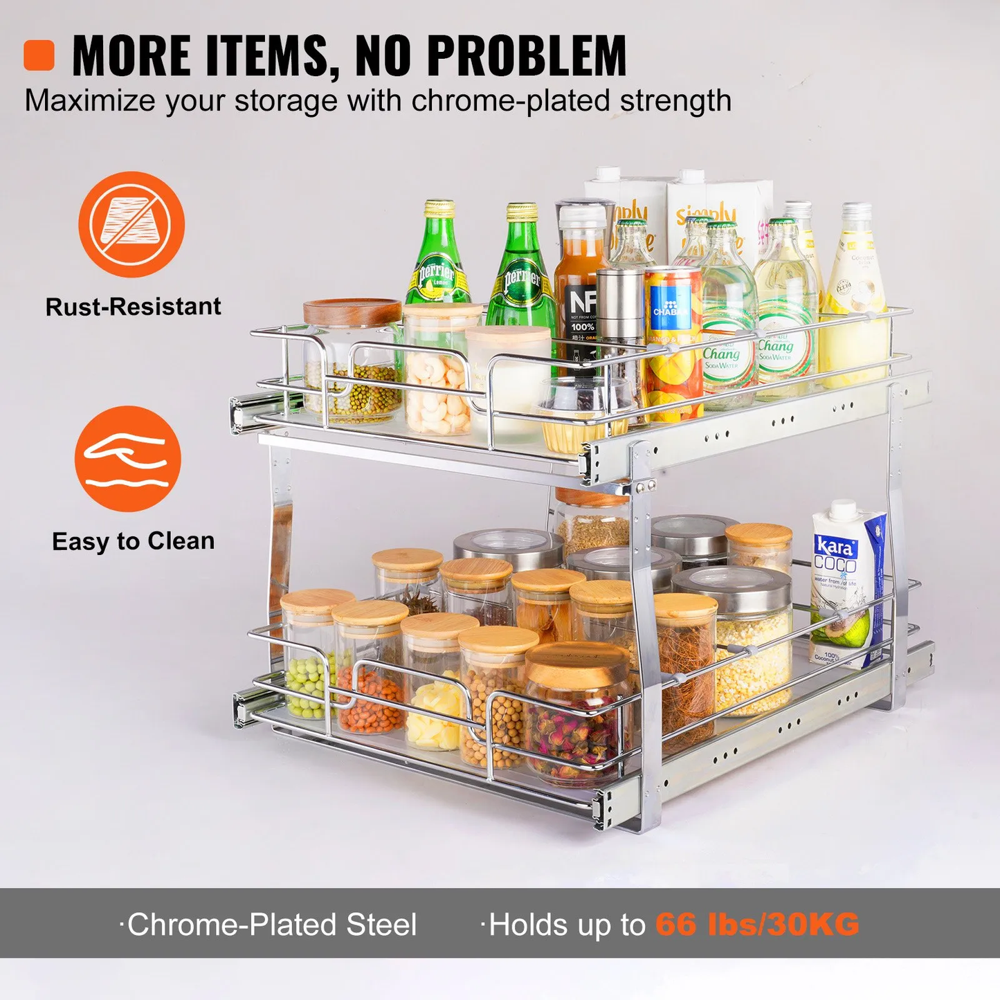 VEVOR 2 Tier 17"Wx21"Dx15"H Pull Out Cabinet Organizer, Heavy Duty Slide Out Pantry Shelves,-$50