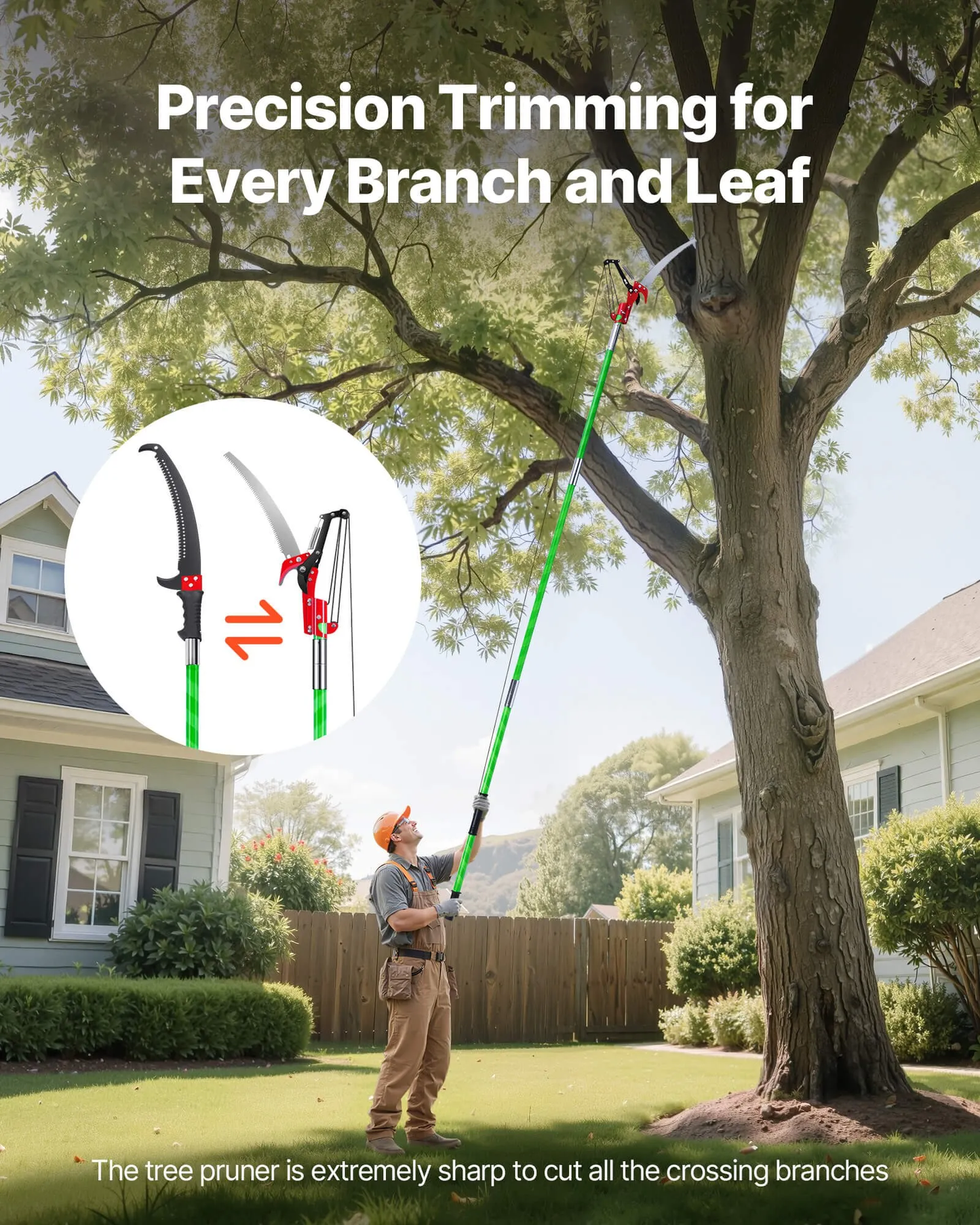 VEVOR Manual Pole Saw, 3.87-27 ft Extendable Pole Tree Pruner with Scissors, Sharp 65Mn Steel Blade,-$60