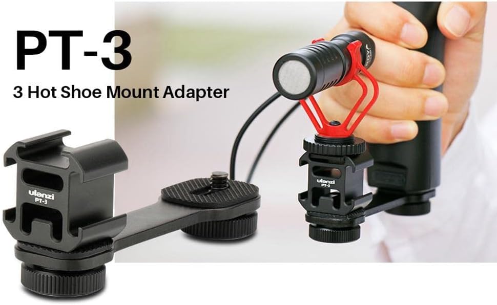 BNIB-ULANZI PT-3 Triple Cold Shoe Mount, Camera & Smartphone Vlog Video Microphone Extension Bar