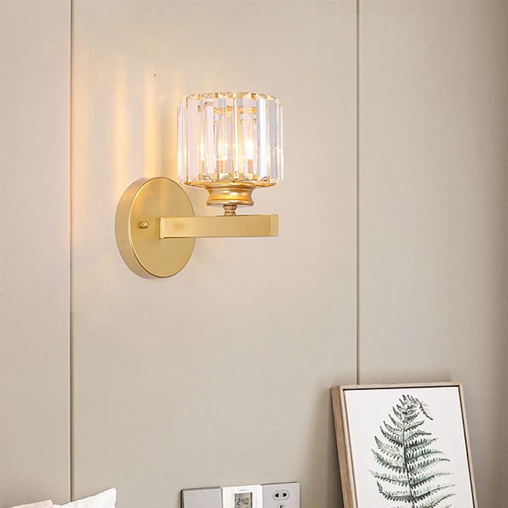 BNIB-Modern Crystal Wall Sconce Lighting - Elegant Bedside Lamp with Glass Lampshade for Living Room, -$25