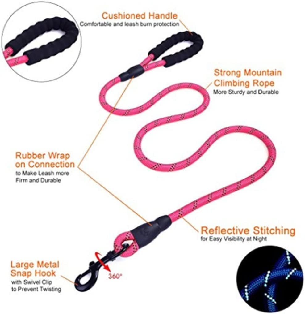 BNIB-5' Strong Dog Leash for Medium Large Dogs Heavy Duty Rope with Reflective Threads, Pink,-$5