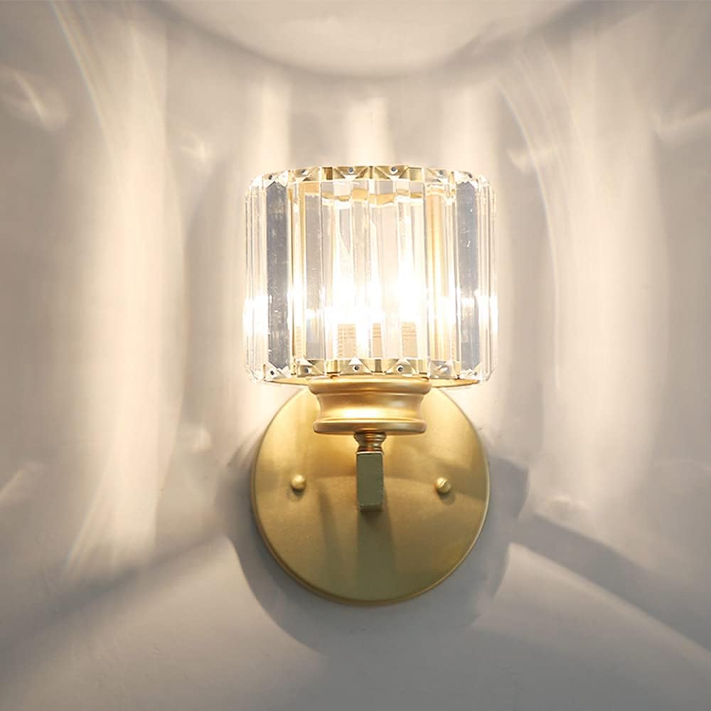BNIB-Modern Crystal Wall Sconce Lighting - Elegant Bedside Lamp with Glass Lampshade for Living Room, -$25