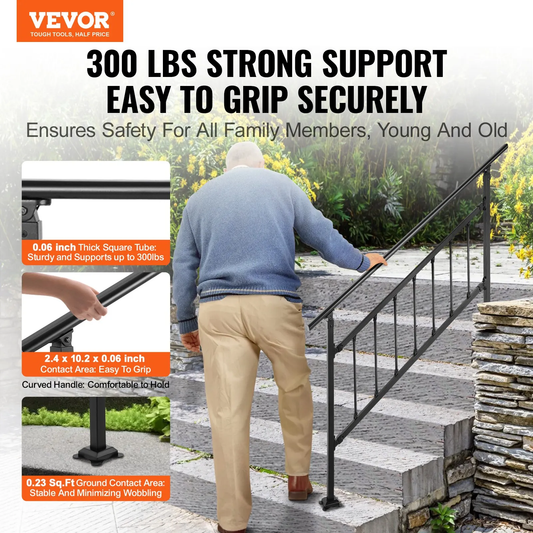 VEVOR Outdoor Stair Railing, Fits for 1-4 Steps Transitional Wrought Iron Handrail, Adjustable,-$80