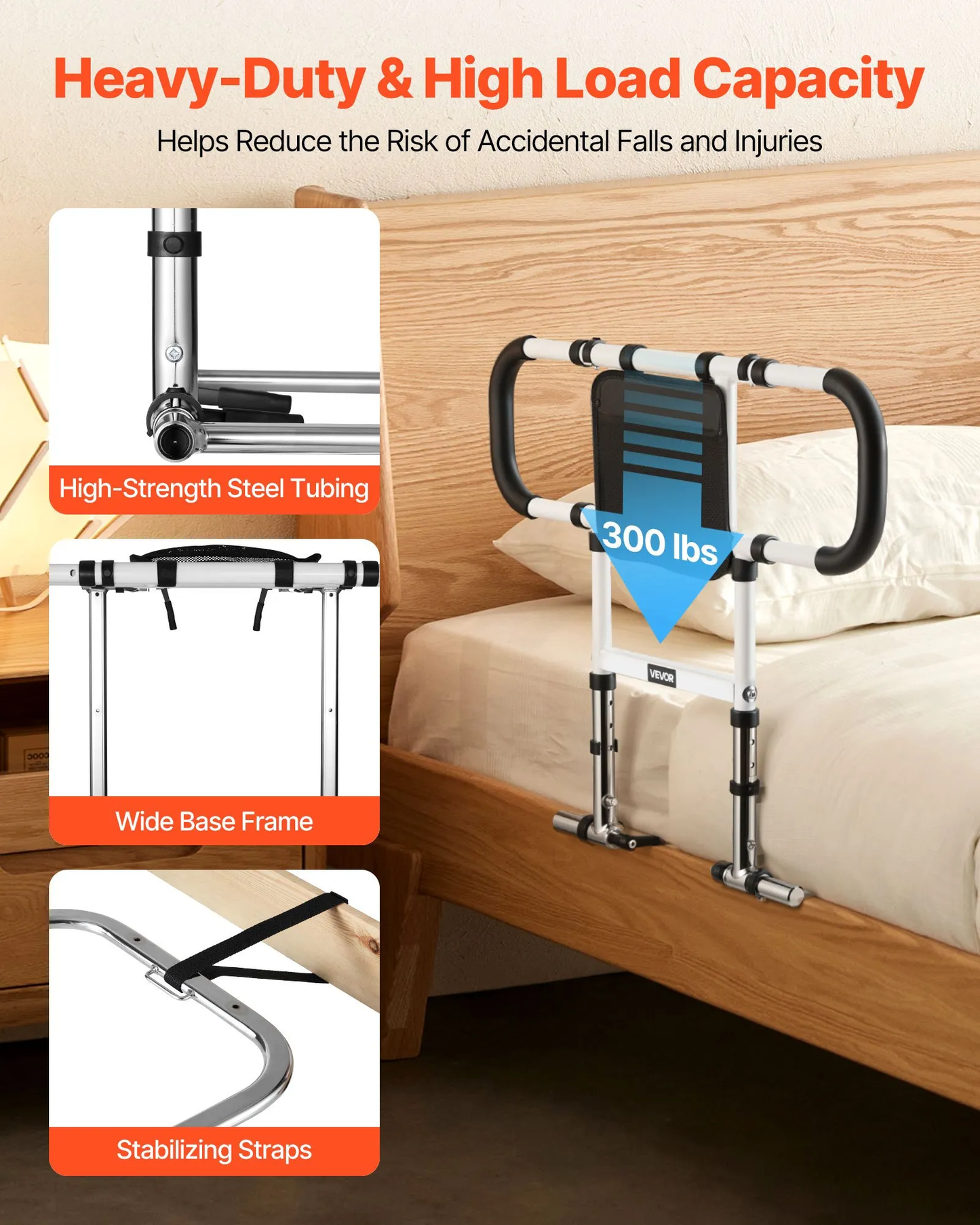 VEVOR Foldable Extendable Bed Assist Rail with Side PU Handles, Height Adjustable Carbon Steel,-$35