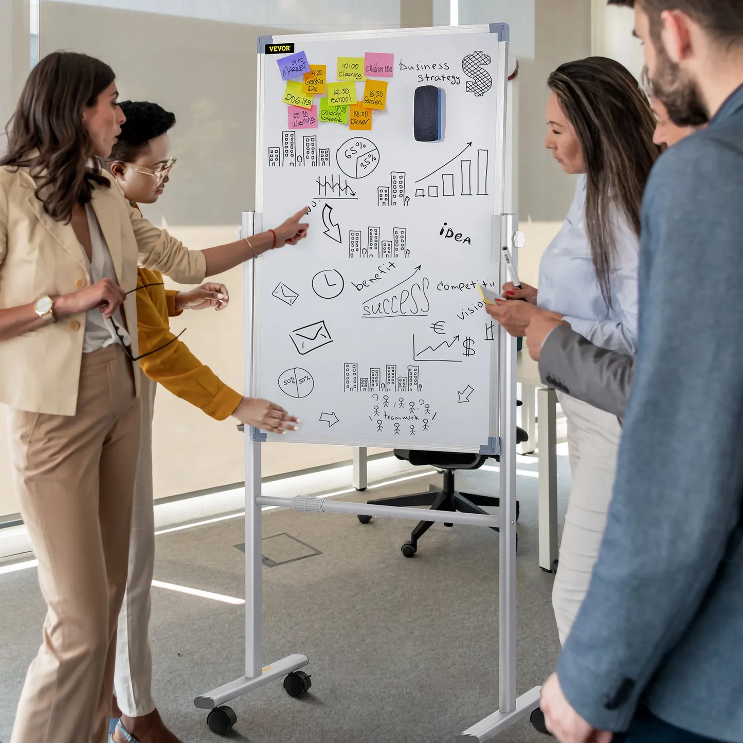 VEVOR Mobile Magnetic Whiteboard, 36 x 24 Inch, Double Sided, 360 Degree Reversible Rolling Dry,-$75