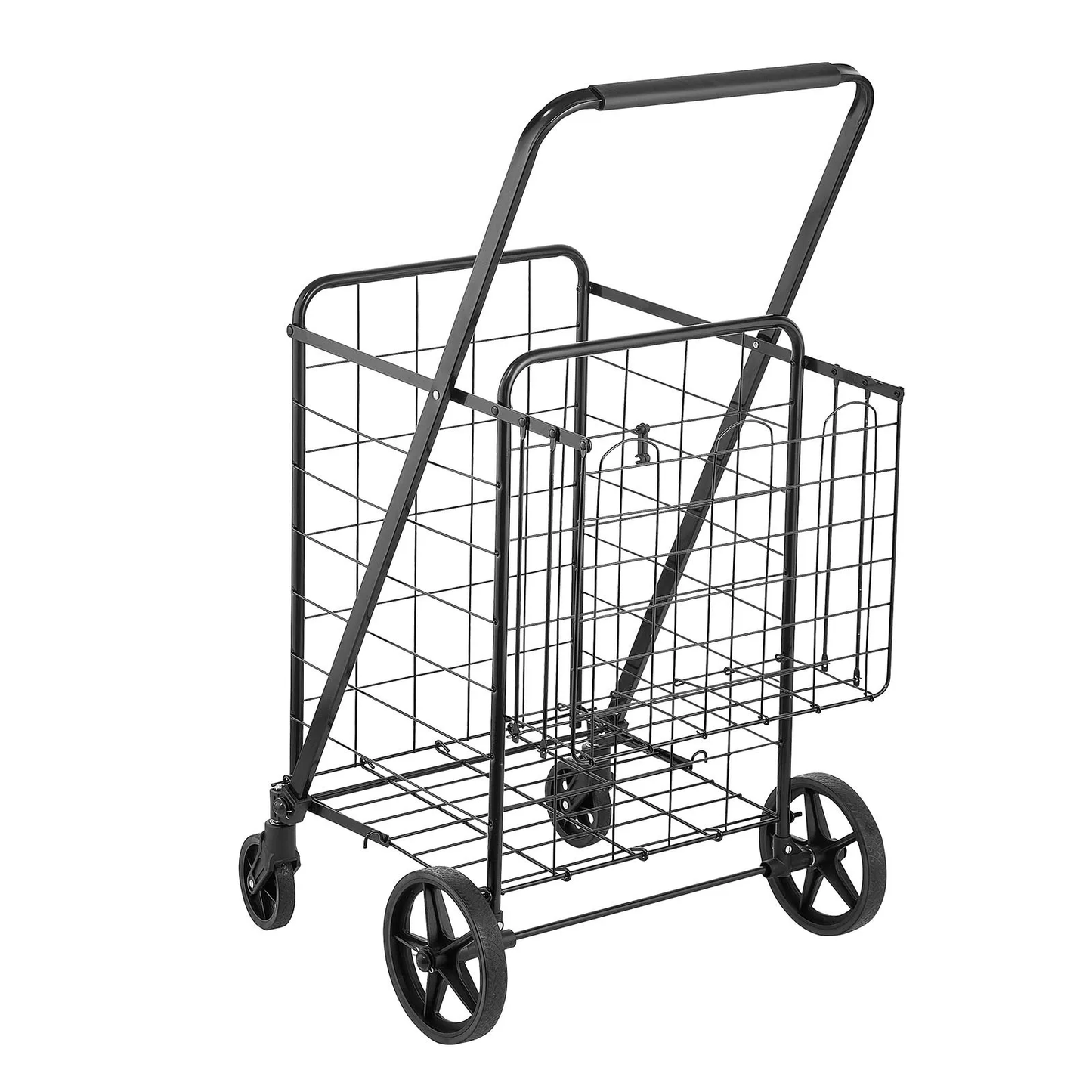 VEVOR Folding Shopping Cart, Jumbo Grocery Cart with Double Baskets, 360° Swivel Wheels, -$45