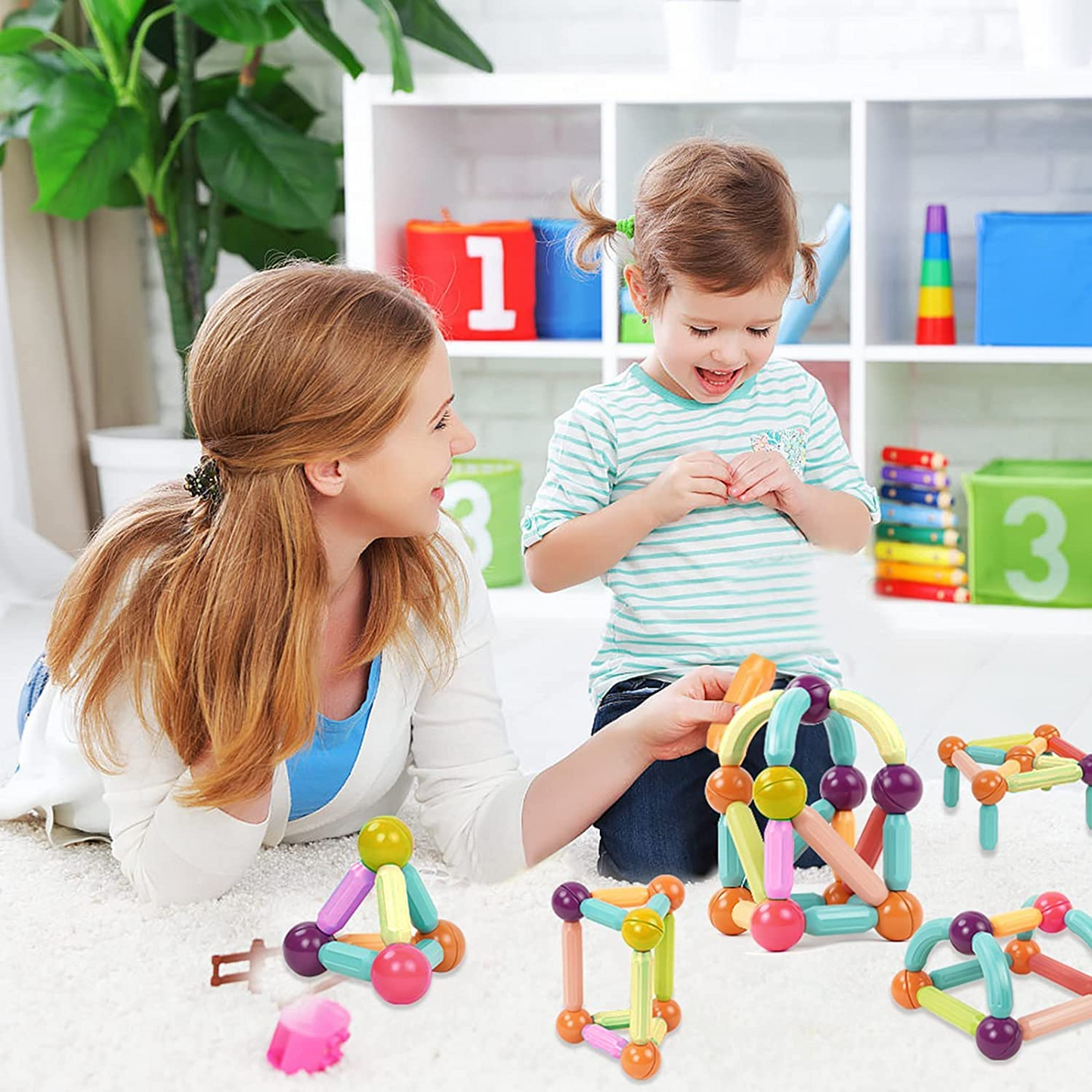 Magnetic Balls and Rods Set,64 PCS,Magnet Building Toys for Kids Ages 3-5,-$20