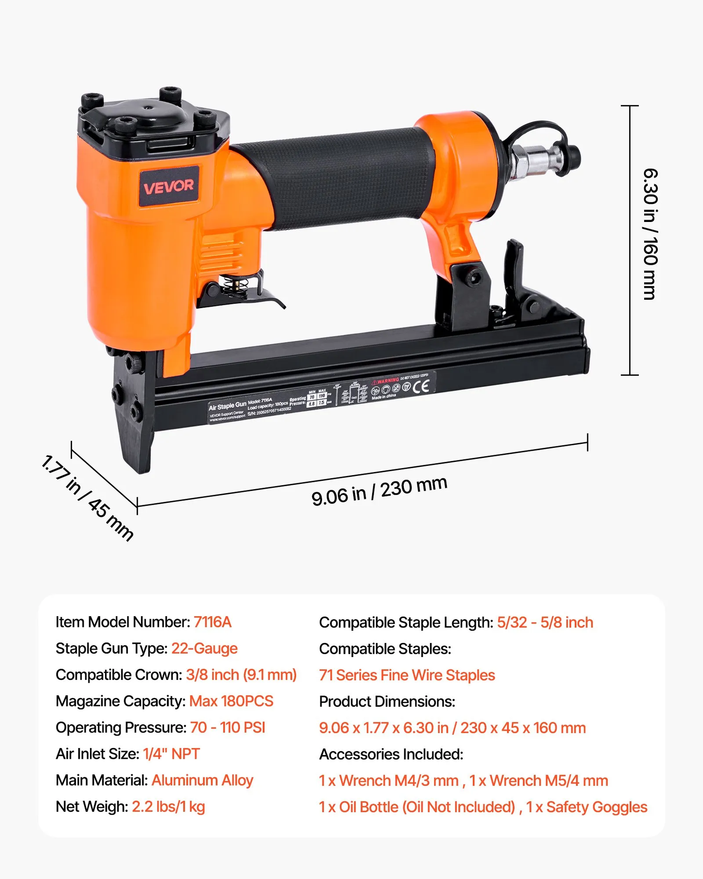VEVOR Pneumatic Staple Gun, 22 Gauge Pneumatic Upholstery Stapler for 71 Series Fine Wire Staples 3/8-inch,-$25