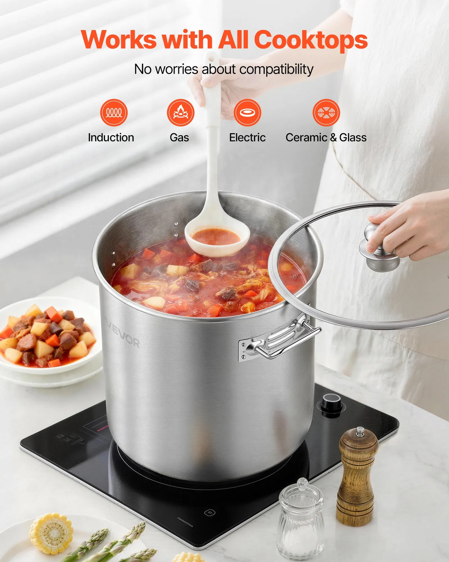 Open box, 90% new VEVOR Stainless Steel Stock Pot, 21-Quart Stainless Steel Stockpot w/Glass Lid,-$35